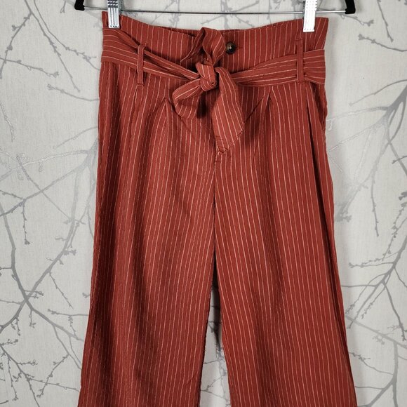 Blue Rain Orange Pinstripe High Rise Tie Front Wide Leg Pants - Picture 2 of 7